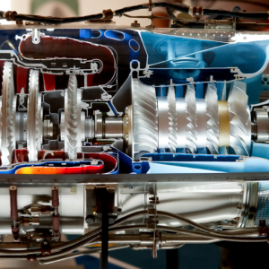 This cross section shows the impressive complexity and sheer number of moving components within a jet engine.